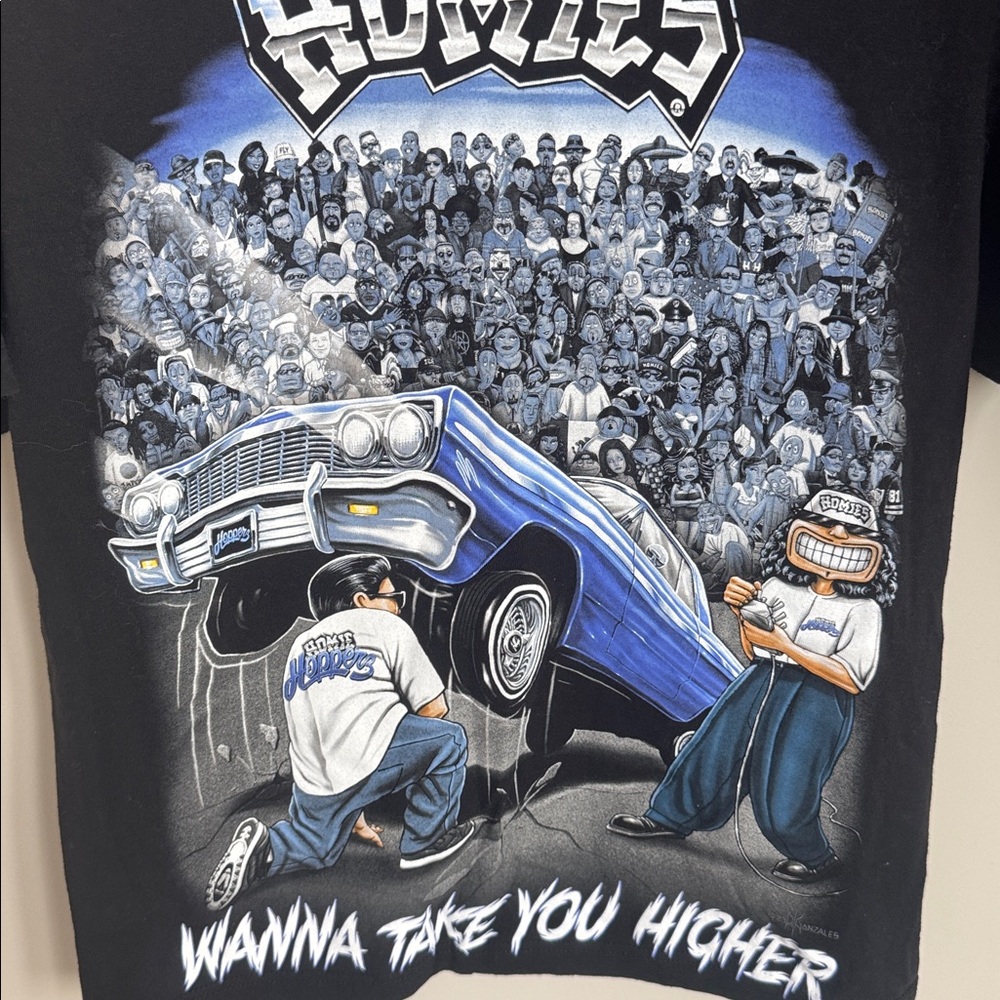 Homies Tee with Blue Lowrider Design - Picture 2 of 4